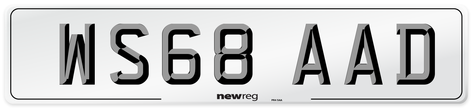 WS68 AAD Number Plate from New Reg